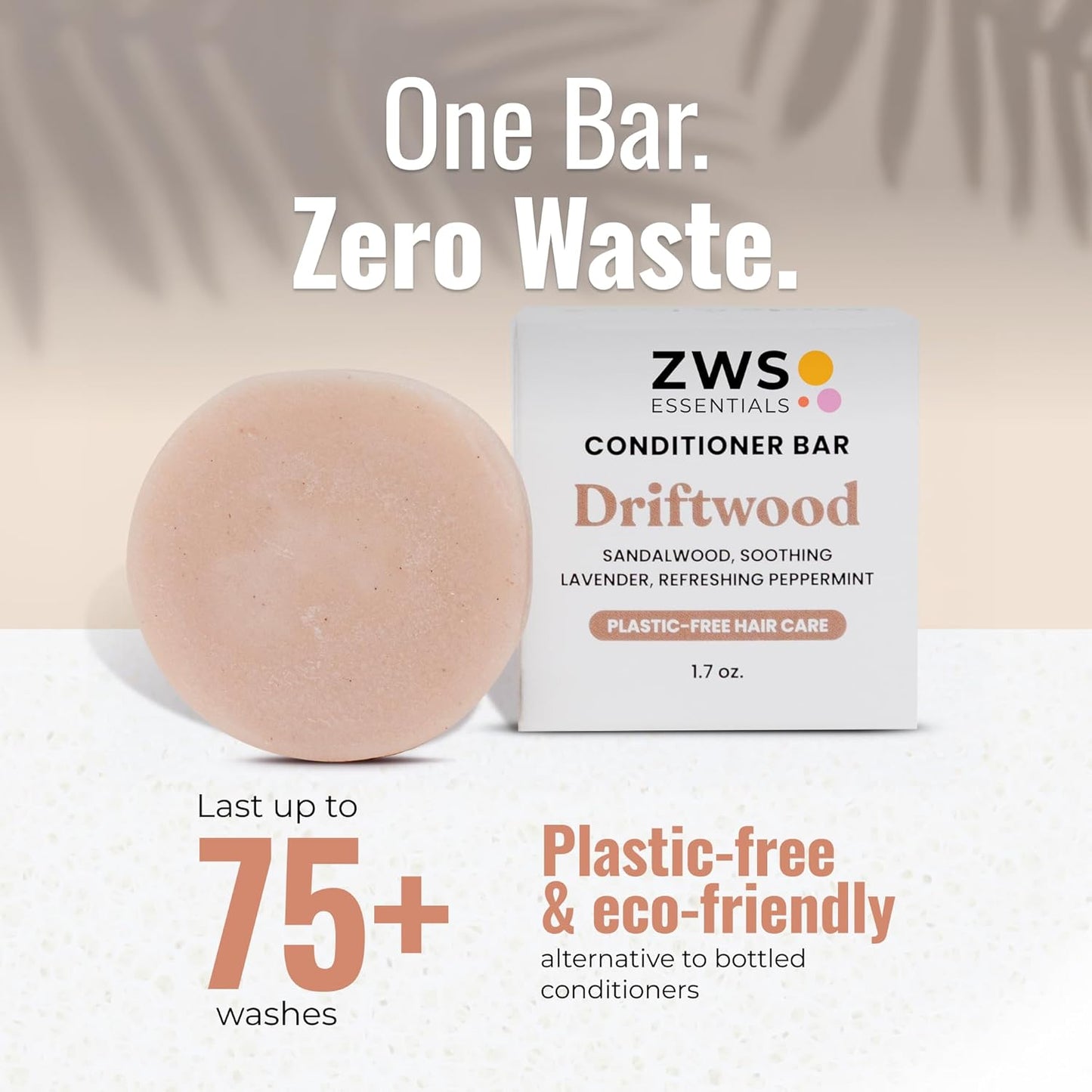Driftwood Conditioner Bar, Vegan Solid Hair Conditioner for Oily Hair, Dandruff & Scalp Care, with Sandalwood, Lavender, Peppermint, Zero Waste, Travel-Friendly