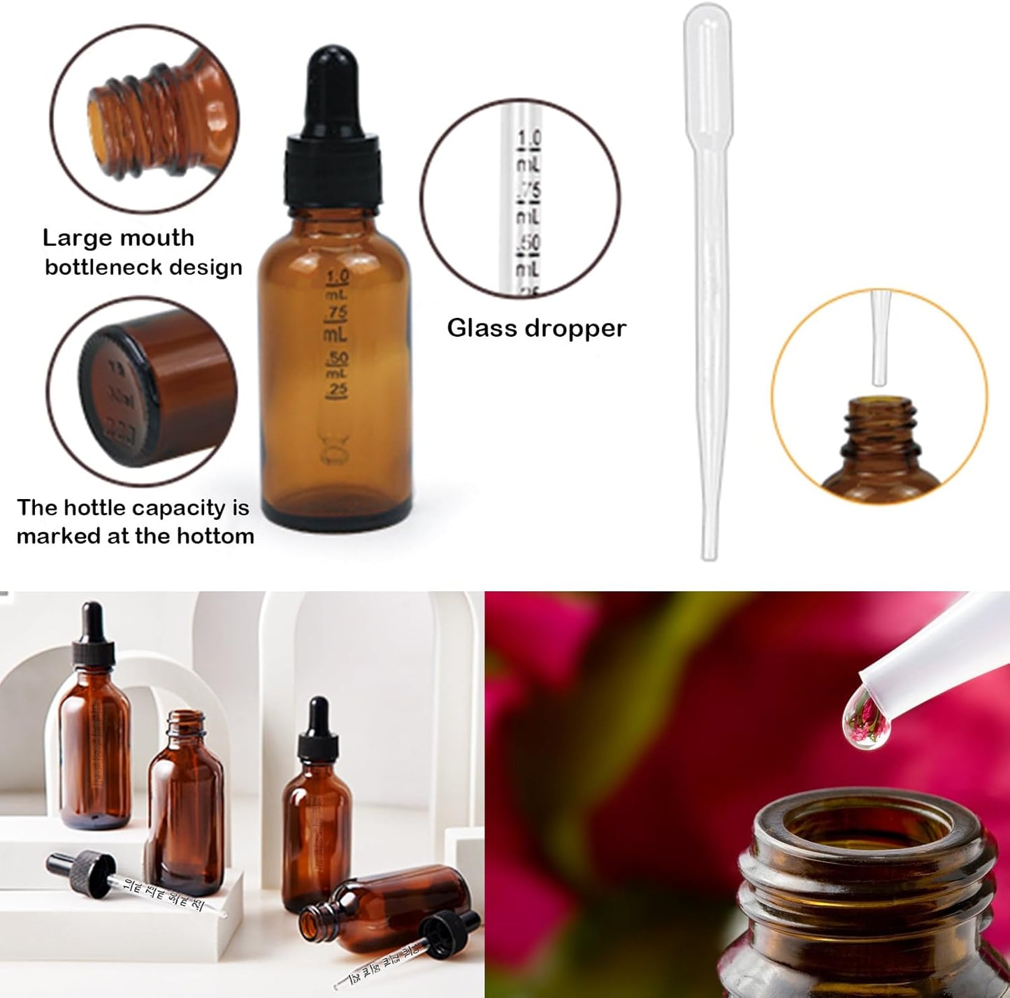 28Pack 2oz Tincture Bottles With Dropper Amber Glass Dropper Bottle with Measured Eye Dropper Funnels,Labels,60ml Empty Bottle Brown for Homemade Vanilla Essential Oil,Tincture,Serum,Liquids