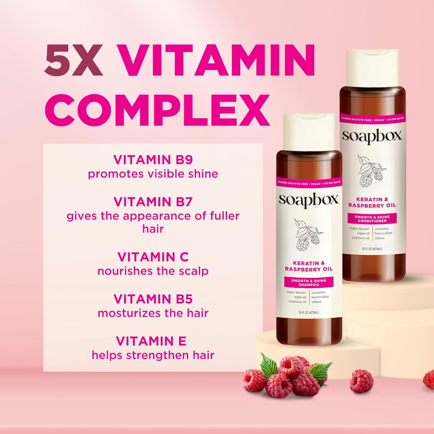 Soapbox Shine Boosting Keratin Shampoo & Conditioner Set with Argan Oil, Pack of 2 Harsh Sulfate & Paraben Free, Silicone Free, Color Safe, and Vegan Hair Products, 16 Ounces Each