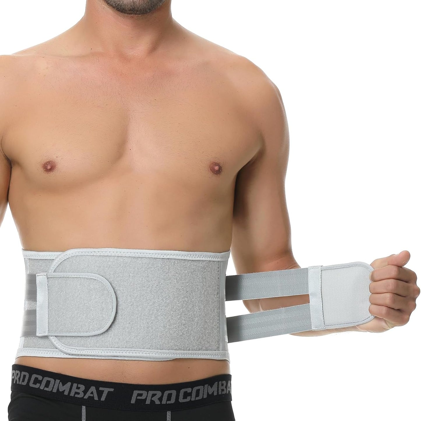 NeoTech Care Back Support Belt - Breathable & Adjustable Lower Back Brace - Double Pull Compression Straps (Grey, Size L)