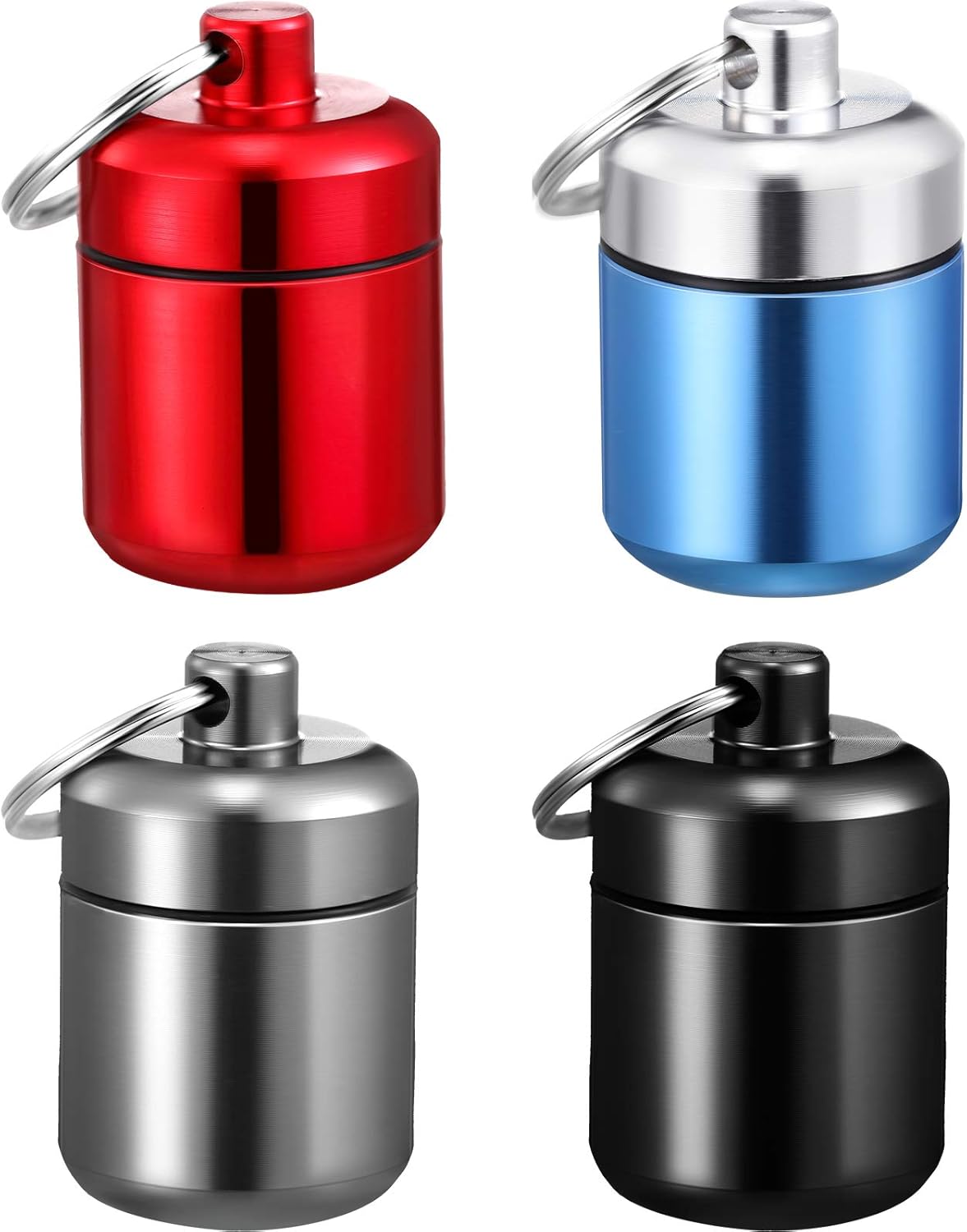 4 Pieces Pill Keychain Holder Waterproof Aluminum Pill Keychain Container Aluminum Case Box for Purse for Travel, Foam Storage Case, Multicolor