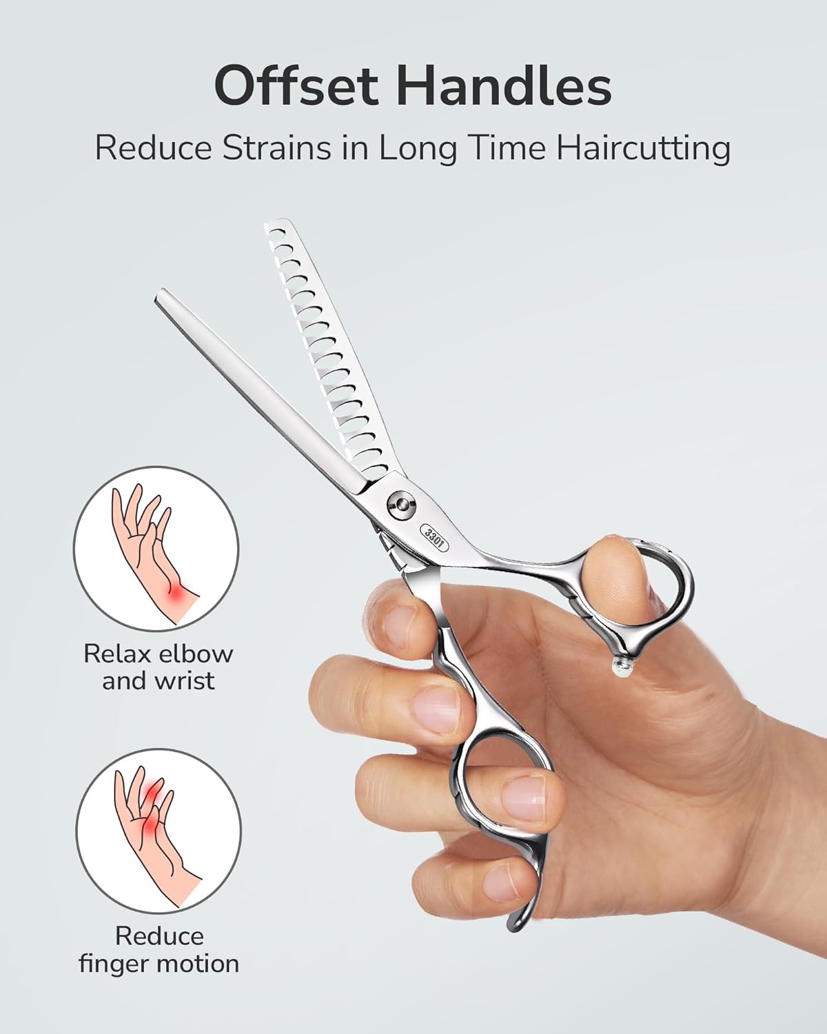 ULG Hair Thinning Scissors 6.7” Shark Series 100% Japanese Stainless Steel, Offset Handle, 16-Tooth Fishbone Chunker 45% Hair Removal, Professional Barber Layering Shears for Salon & Home Hair Styling