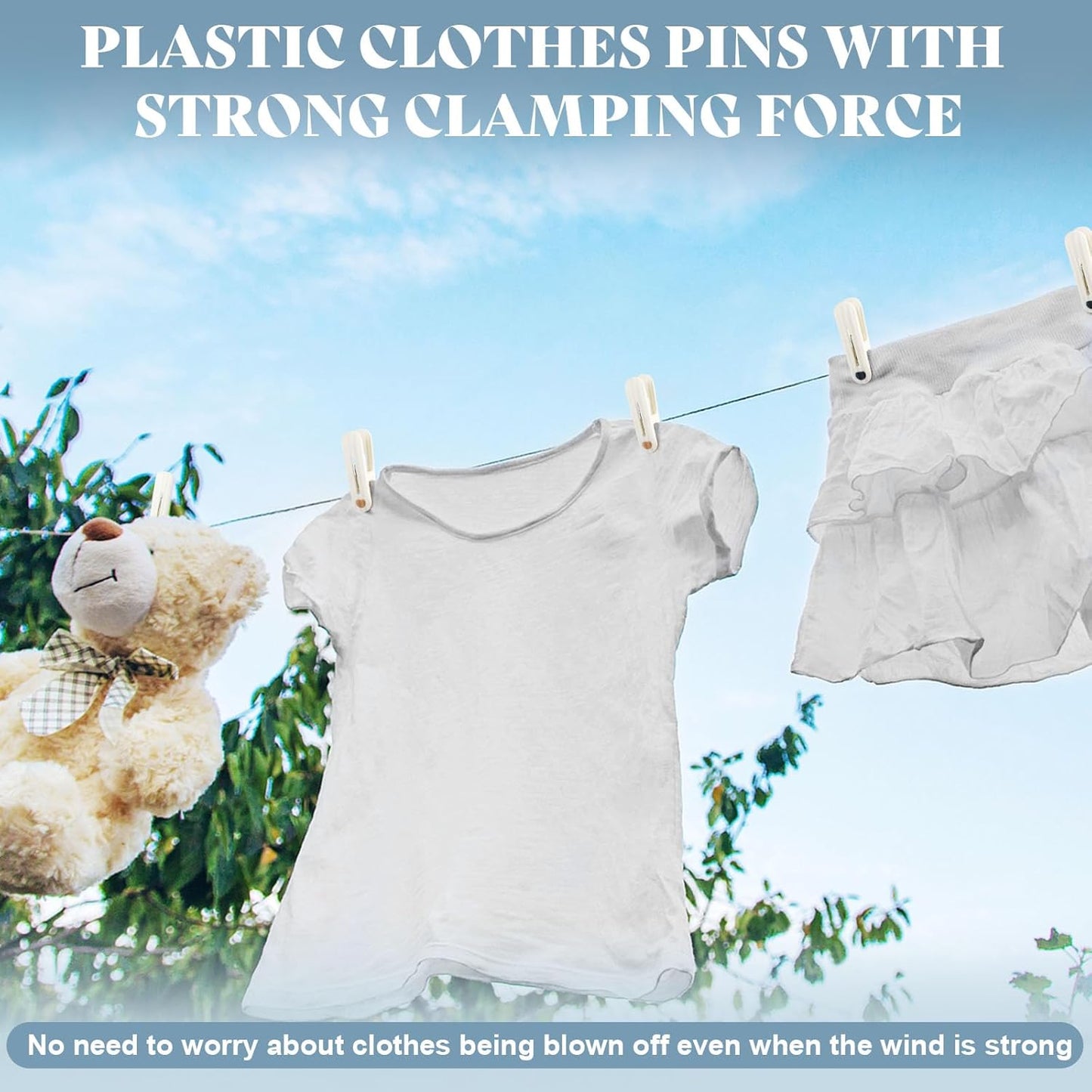 24 Pack Plastic Clothes Pins Heavy Duty Clothespins for Laundry, 2.36 Inch Clothesline Clips Clothes Pegs with No Trace Design, Windproof Clothes Clips for Hanging Clothes, Socks, Towel, Snack (Blue)