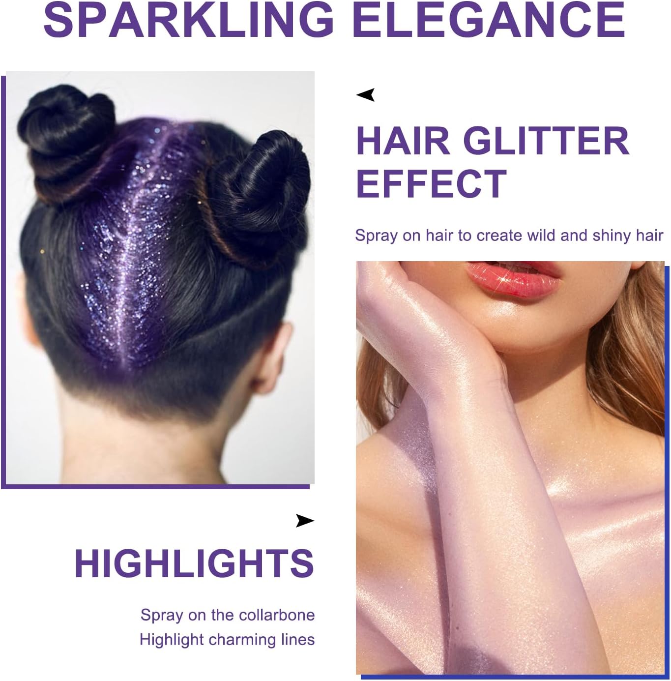 Hair and Body Glitter Spray, Shimmering Powder Sparkle Powder Makeup, Glitter Loose Sparkle Makeup for Body Highlighter,Festival Prom Rave Accessories (Purple)