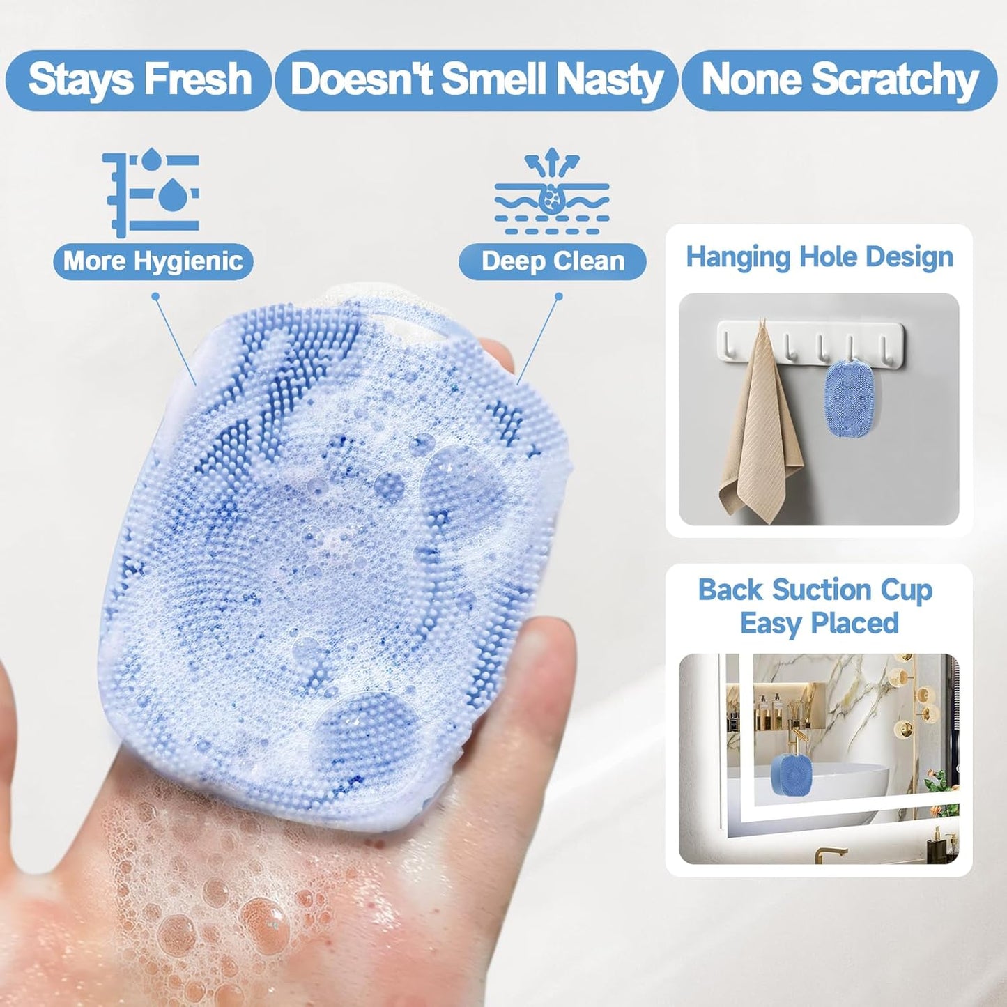 2 PCS Face Scrubber, Soft Silicone Face Exfoliator with Suction Cup for Man and Women Deep Skin Clean, Gentle Facial Cleaning Brush Suitable for All Sensitive Skin (Blue)