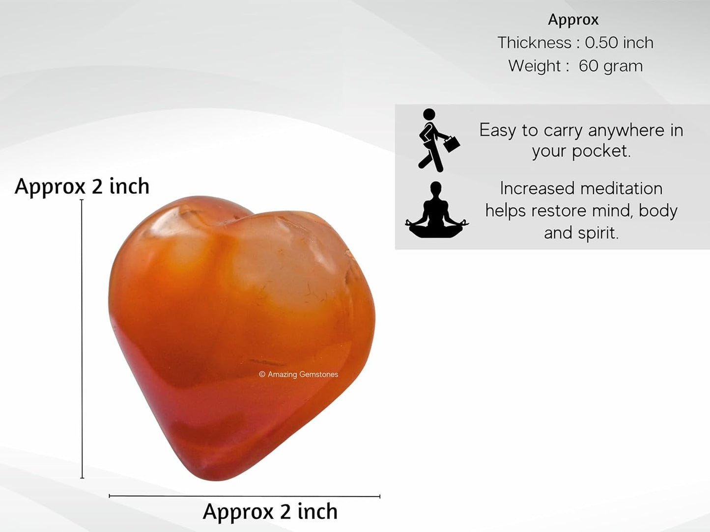 Amazing Gemstone Red Onyx Agate Crystal Heart Palm Stone - Pocket Massage Worry Stone for Natural Body Chakra Balancing, Reiki Healing and Crystal Grid