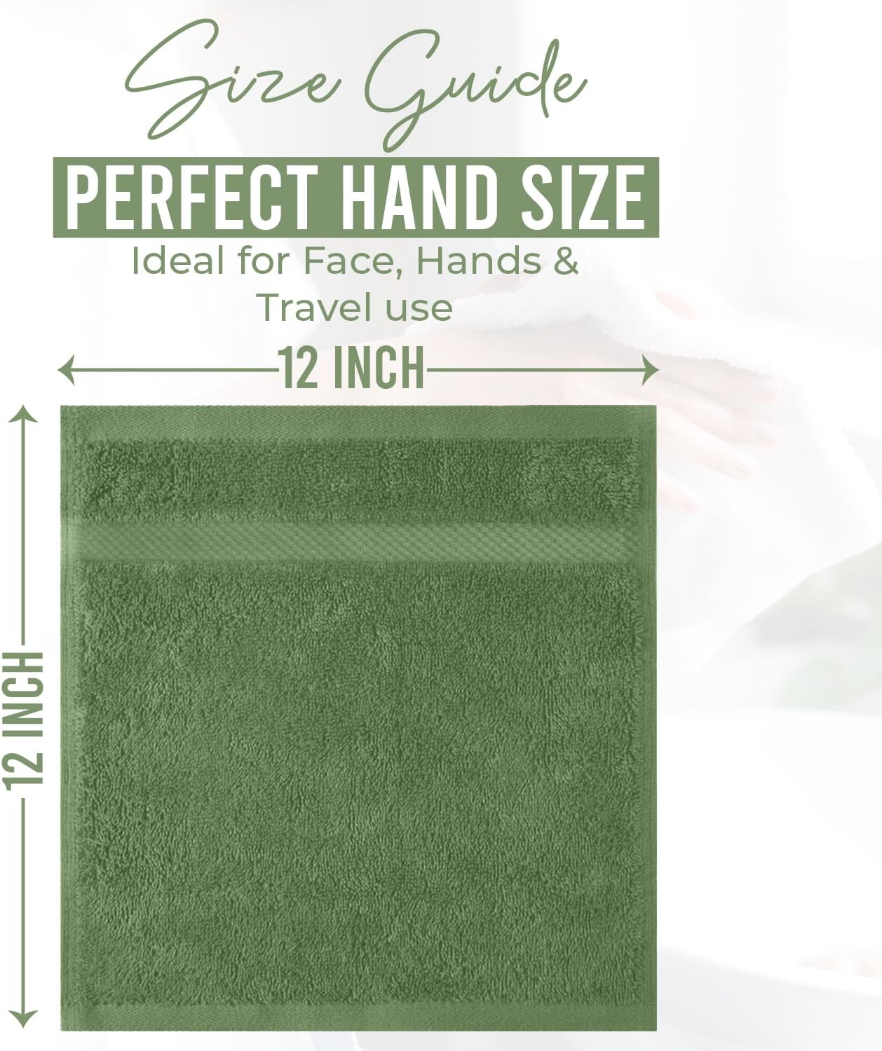 DAN RIVER 12-Pack Premium 100% Cotton SAGE Green Face Towels – Reusable Face Towel Set, Soft & Absorbent Body wash Cloths – Hand and Face Towels, 550 GSM (12x12 in)