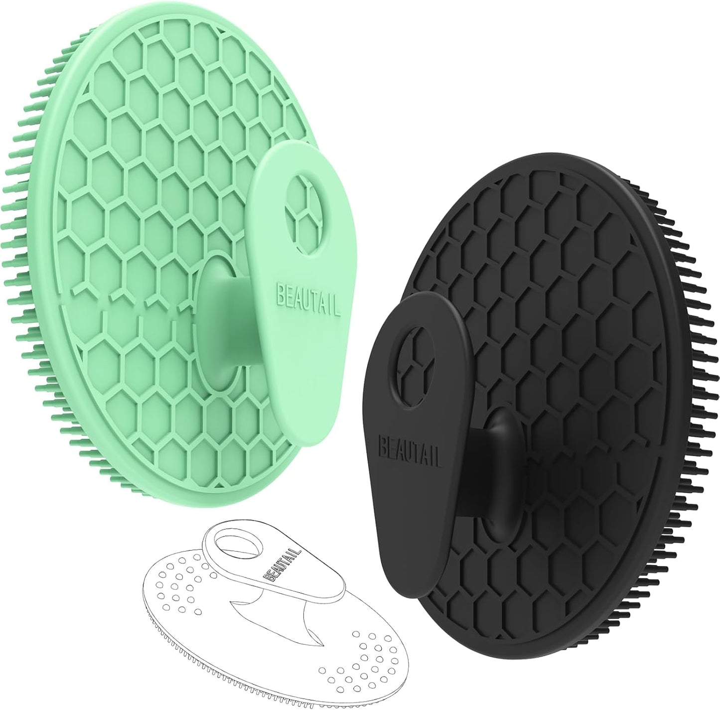 Silicone Body and Face Scrubber Set 3 Pack, BEAUTAIL Shower Bath Scrubber, Gentle Exfoliating Brush for Women Men Baby Sensitive Skin, More Hygienic Than Traditional Loofah, Long Lasting, Black+Green