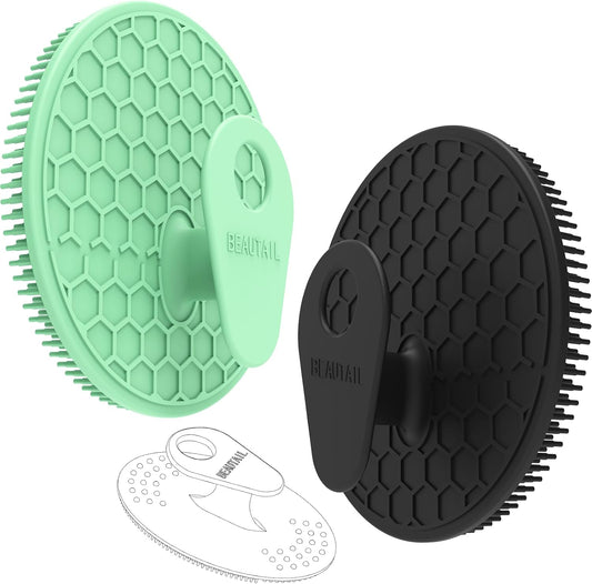 Silicone Body and Face Scrubber Set 3 Pack, BEAUTAIL Shower Bath Scrubber, Gentle Exfoliating Brush for Women Men Baby Sensitive Skin, More Hygienic Than Traditional Loofah, Long Lasting, Black+Green