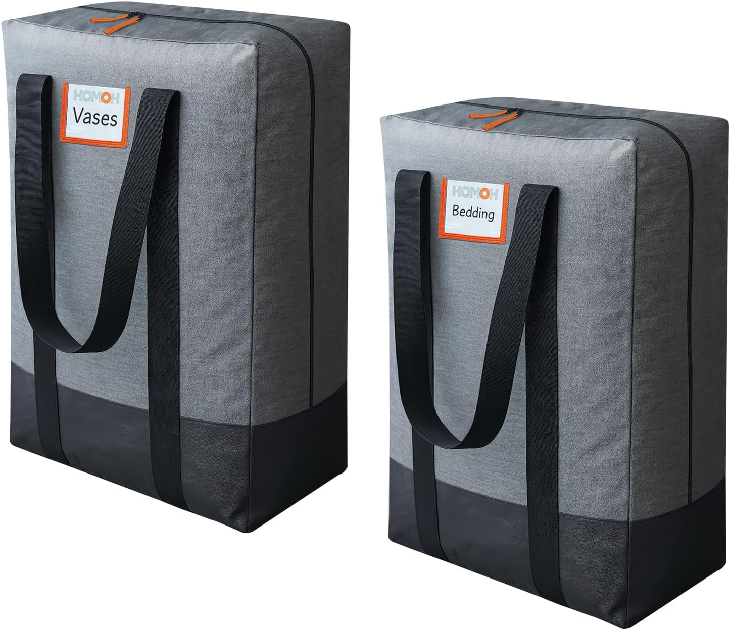 2 Pack Moving Bags, Heavy Duty Storage Bags with Zipper, Extra Large Packing Bags with Internal Compression Straps, Wrap Around Handles, Alternative to Moving Boxes, Grey and Black