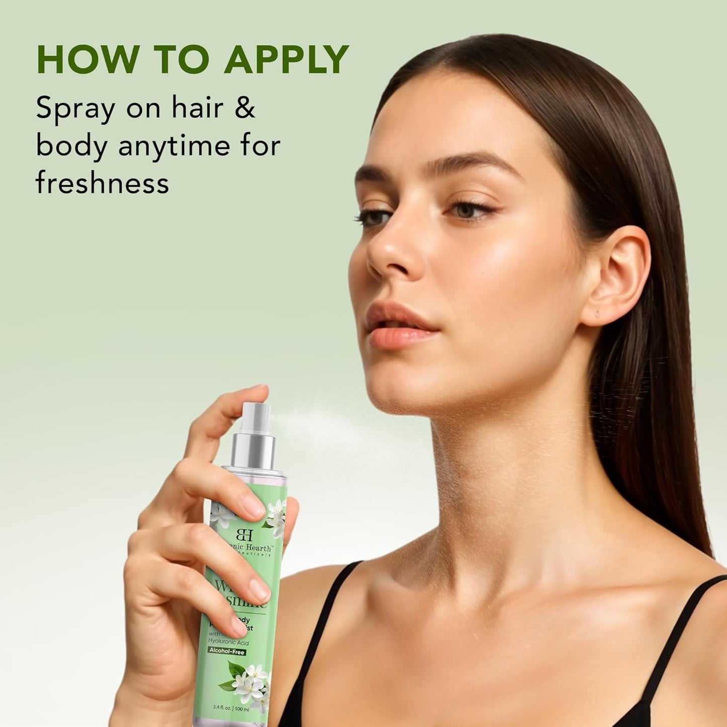 Botanic Hearth Wild Jasmine Hair & Body Perfume Mist with Hyaluronic Acid, Alcohol-Free, Long Lasting Hydrating Body & Hair Spray, 3.4 fl oz / 100 ml