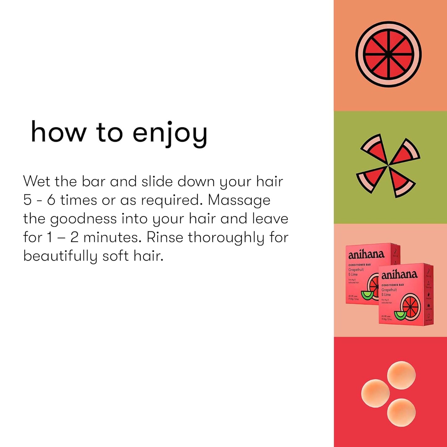 ANIHANA Conditioner Bar for Dry Damaged Safe For Color Treated Hair Moisturizing Hydrating Healthy Looking Hair Paraben Free Grapefruit and Lime 2.1 oz