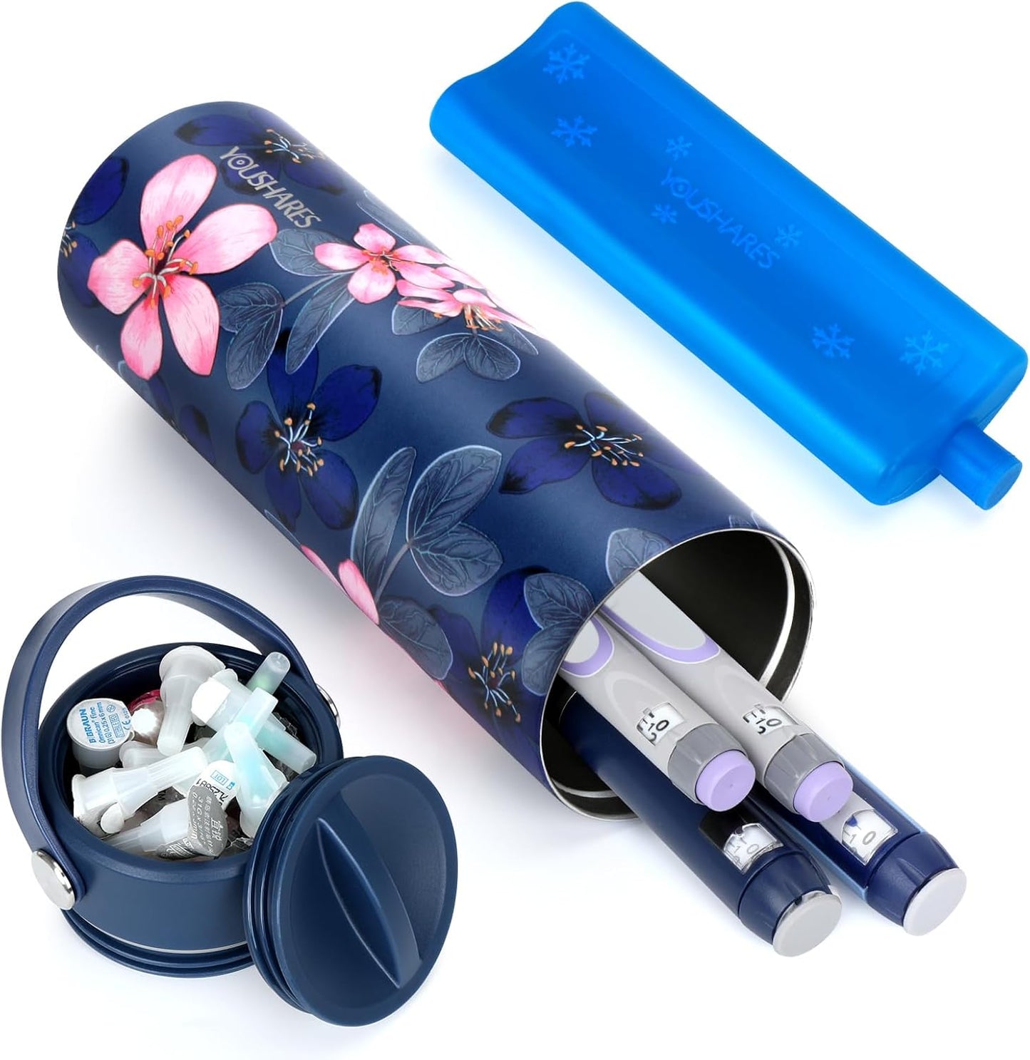 YOUSHARES Insulin Cooler Travel Case - 48H Non-Electric Cooling Bottle with TSA Approved Ice Pack, Diabetic Medication Pen Vials Refrigerator, Medical Carry Case Portable for 1–5 EpiPens