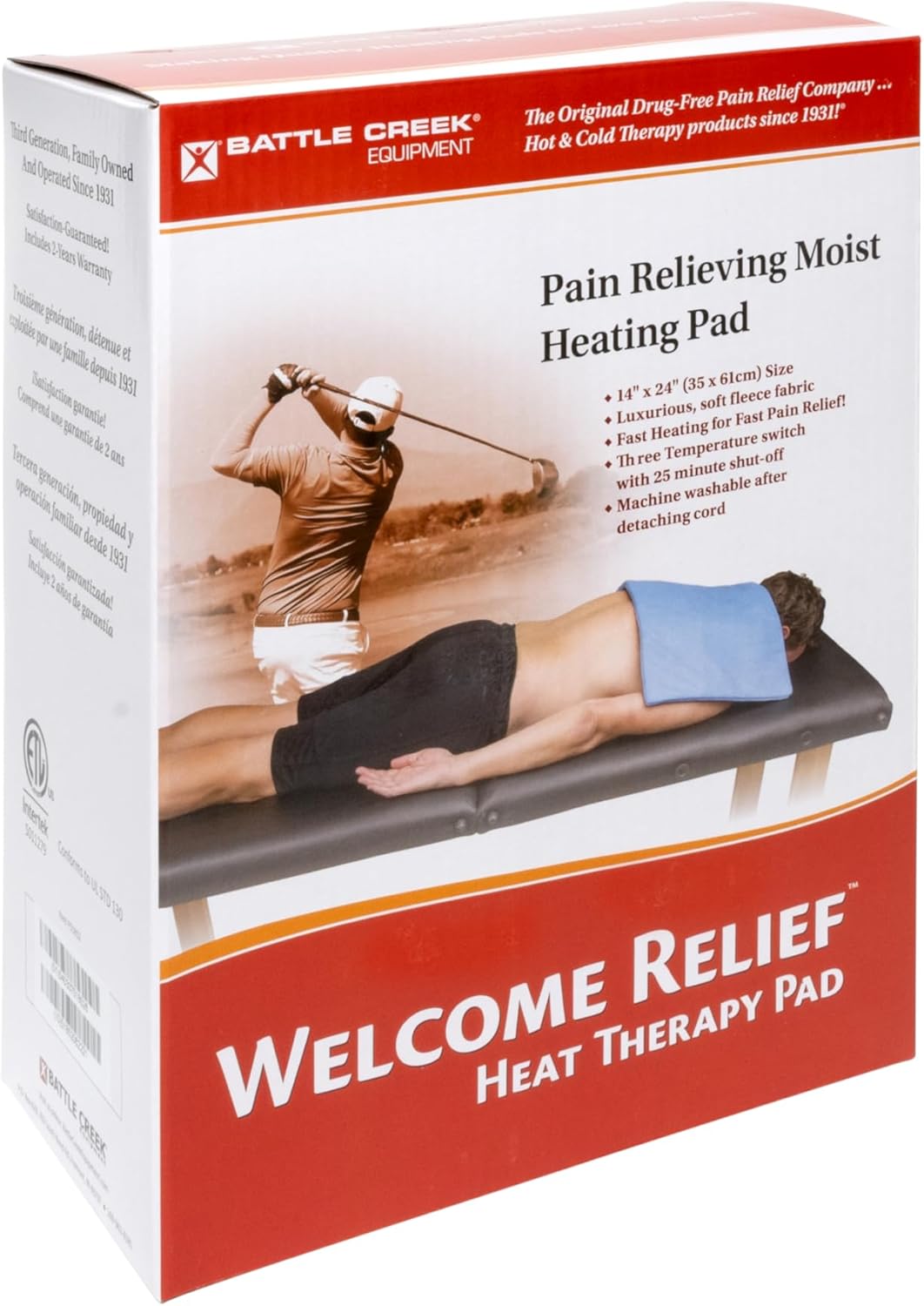 Battle Creek Welcome Relief Moist or Dry Heating Pad, 14" X 24", Washable, Fast-Heating