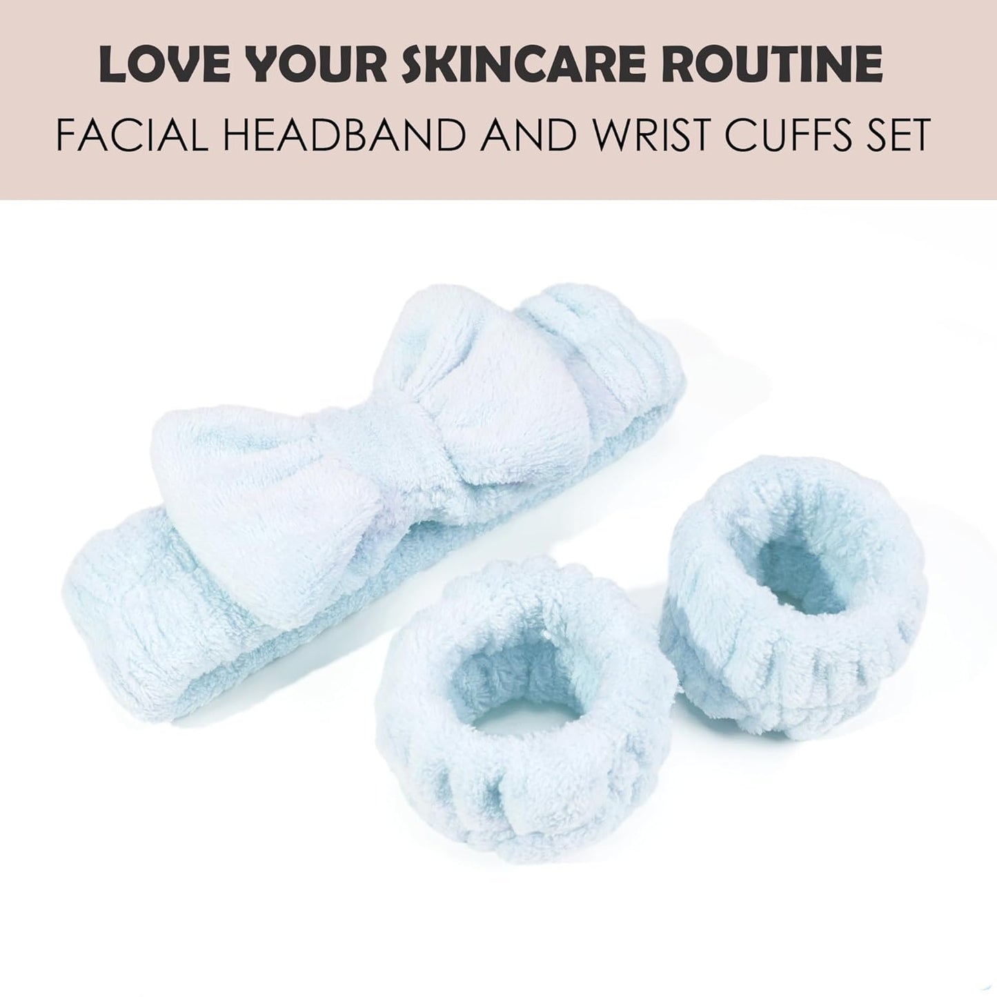 Ayesha Blue Spa Headband and Wristband Set for Skincare Makeup Headband Wrist Cuffs for Washing Face Bubble Skincare Hairband for Women Girls (Blue set)