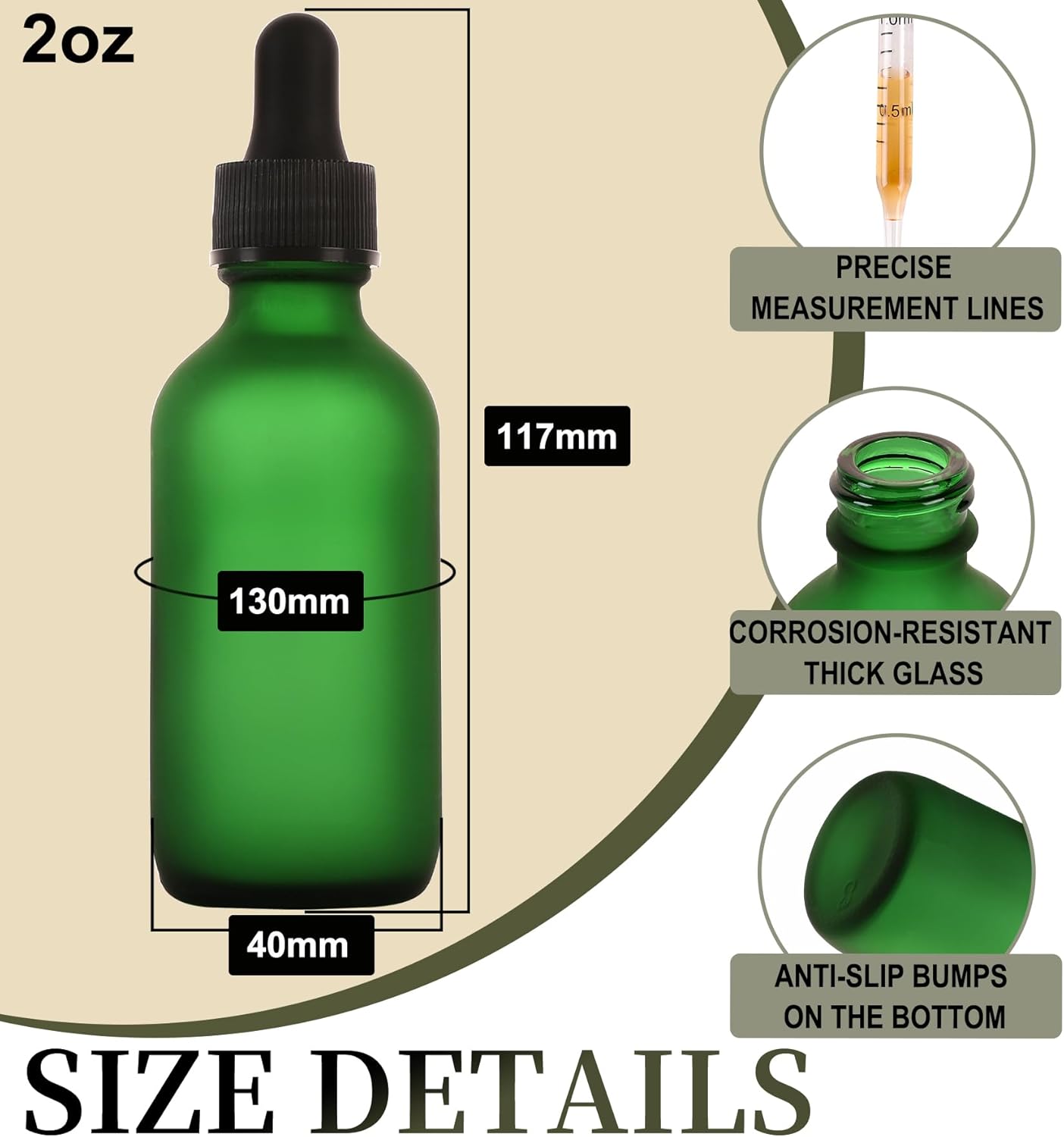 2oz Glass Dropper Bottle,Preety Texture Tincture Bottles with Precise Scales Eye Droppe,for All Kinds Of Mixed Liquids,Leak-Proof Design for Easy Travel (Green Frosted-48Pack)
