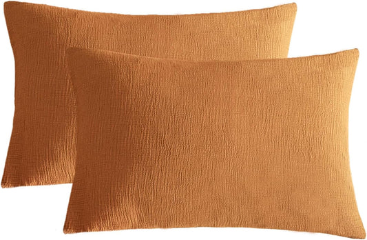 SE SOFTEXLY Muslin Pillowcases Queen Size 100% Cotton, 2 Pack Linen Like Pillow Shams with Envelope Closure, Ultral Soft and Breathable Pillow Case Covers, Pumpkin, 20" X 30", No Filling