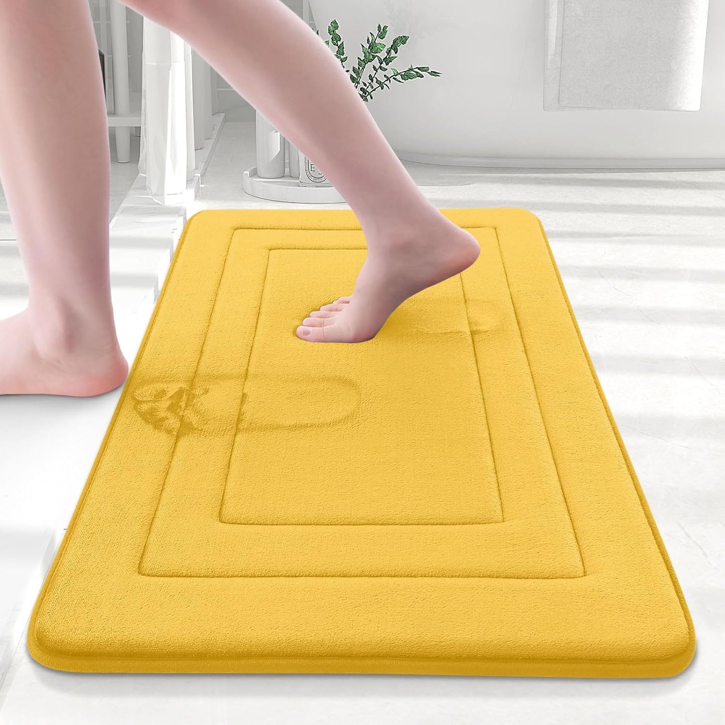 Arotive Memory Foam Bathroom Rug Mat 30x20, Ultra Soft and Absorbent Bath Mat, Machine Wash Dry, Comfortable Bath Rug Carpet for Bathroom Floor, Tub and Shower, Yellow
