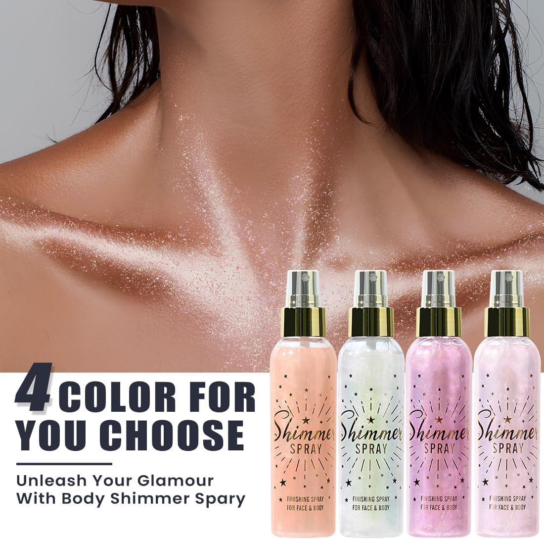 Glitter Spray for Hair and Body, Glitter Body Spray, Glitter Spray for Clothes, Quick-Drying Waterproofing Body Shimmer Suitable for Festival Rave 3.72fl Oz (White, 3.72 fl oz)