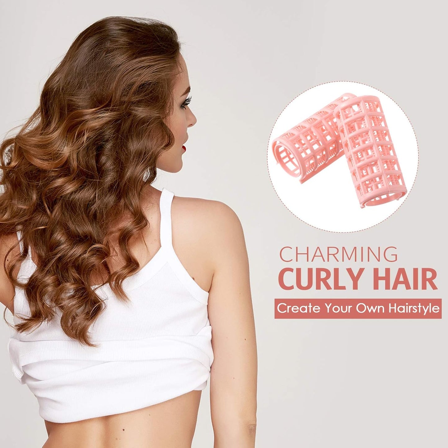 Syhood 12 Pcs Plastic Hair Rollers for Women Large Size Curlers Set Snap Roller Clips with Rat Tail Comb for Long Medium Short Hair Bangs, Salon Hairdressing Styling Tool(2.6 x 1.1 Inch,Peach Color)