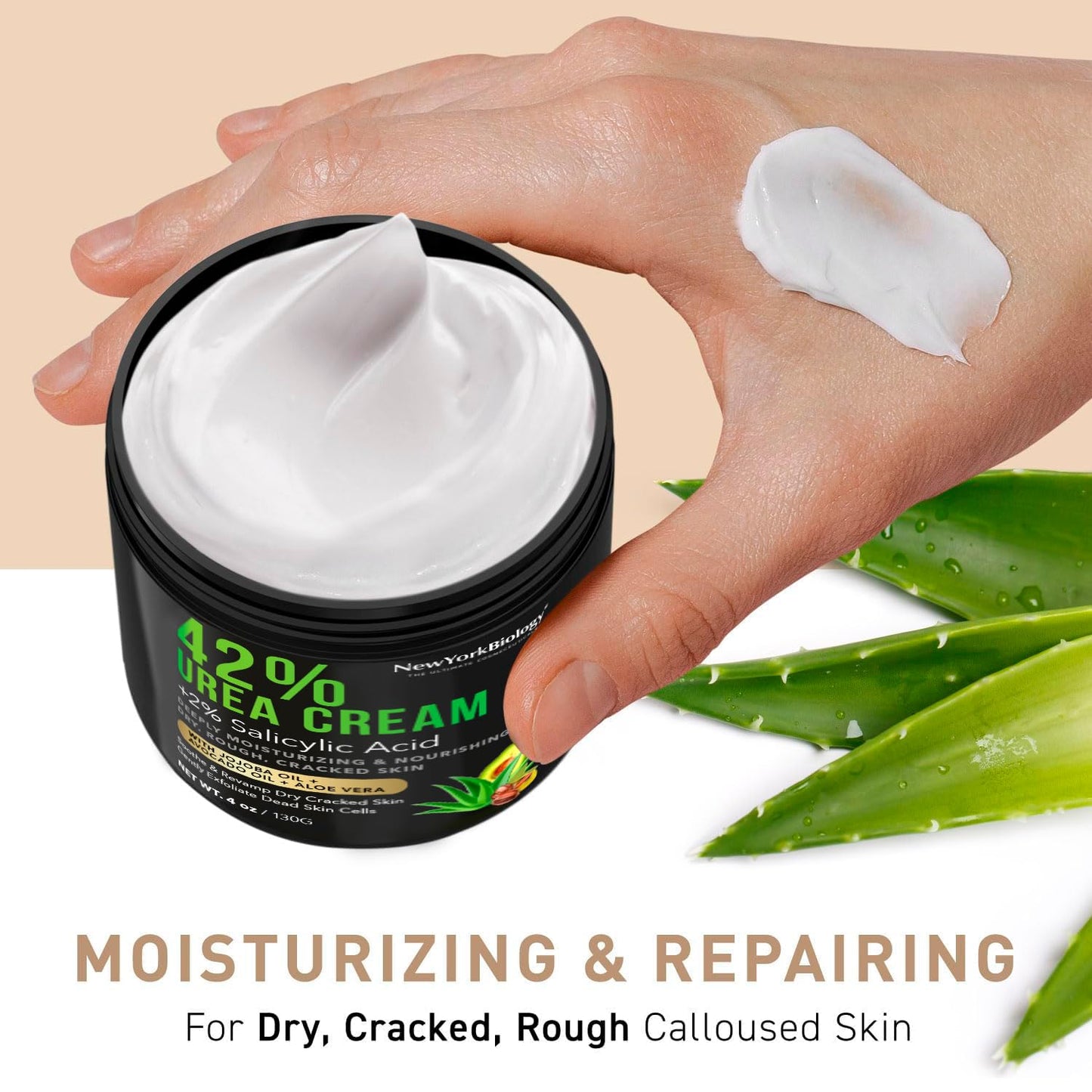 New York Biology 42% Urea Cream with 2% Salicylic Acid - Moisturizing Urea Foot Cream for Dry Cracked Heels, Calloused Feet, Athletes Foot, Dry Cracked Feet and Dead Skin - 4 oz