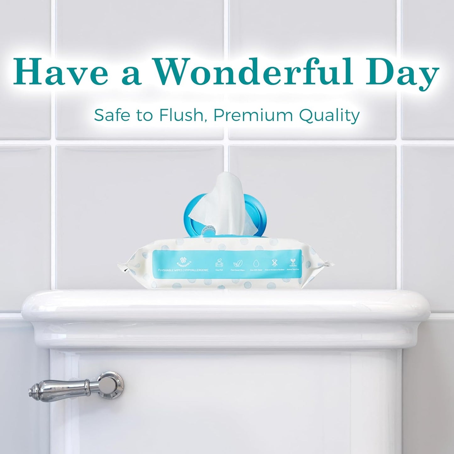 WONDERFUL Flushable Butt Wipes, Unscented 100% Plant-Based Wet Wipes for Adults & Kids, Sewer & Septic Safe, Gentle for Sensitive Skin, Wipes Flushable Pack for Bathroom & Travel, 1-Pack (60 Wipes)