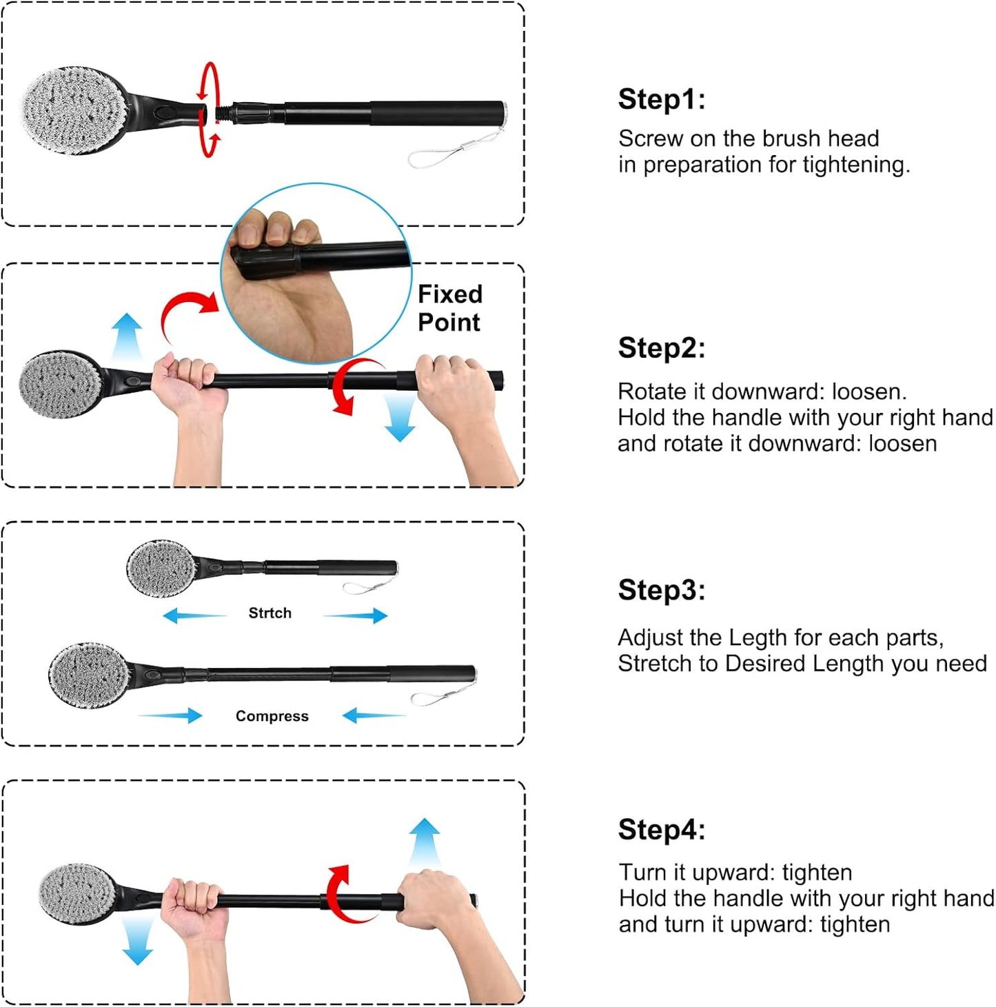 Back Scrubber Anti Slip for Shower, 25.7” Telescopic Back Bath Brush for Shower, Back Scrubber, Exfoliation and Improved Skin Health for Elderly with Limited Arm Movement, Disabled