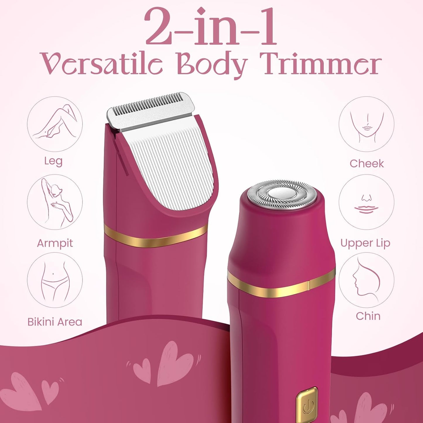 Electric Bikini Trimmer for Women - Waterproof Pubic Hair Trimmer & Facial Shaver, Rechargeable Cordless Electric Razor with Ceramic Blades, IPX7 Shower-Safe for Sensitive Skin, Christmas Gift for Her