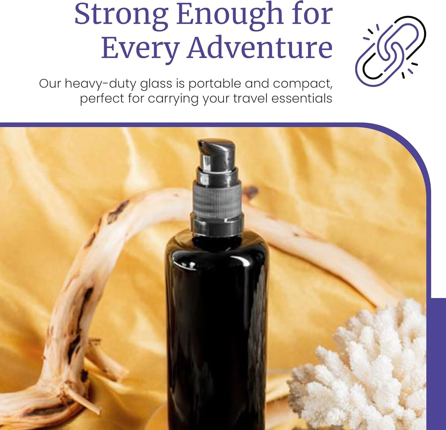 Infinity Jars Ultraviolet Glass Push Pump Bottle 100 Ml (3.4 fl oz) Refillable Containers for Lotion Homemade Cosmetics Make-up Skin Care Cream, Lotion, Shampoo, Conditioner Dispenser Bottles