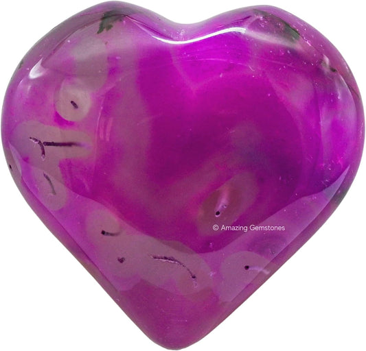 Amazing Gemstone Pink Onyx Agate Crystal Heart Palm Stone - Pocket Massage Worry Stone for Natural Body Chakra Balancing, Reiki Healing and Crystal Grid