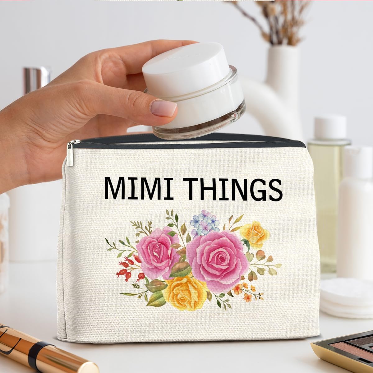 Mimi Makeup Bag Grandma Gifts from Grandkids Granddaughter, Gift for Grandmother Nana Grammy Mimi Things Cosmetic Bag Zipper Makeup Pouch