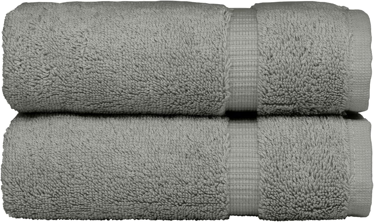 Monogrammed Hand Towel, Personalized Initial Gift, Extra Absorbent 100% Turkish Cotton - Soft Terry Finish - Set of 2 - Silver Block Initial E - Embroidered on Grey Towels