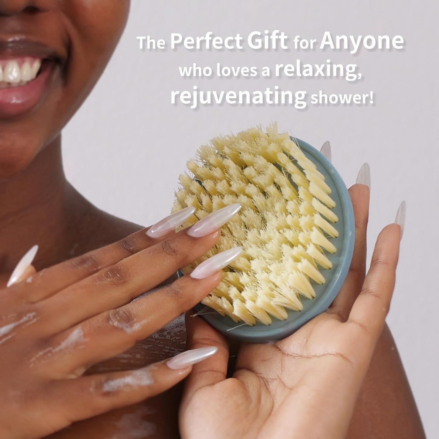 Body Scrubber 2 Pack, BEAUTAIL Gentle Exfoliating Shower Bath Brush, Soft Bristle Brushes for Sensitive Skin Women Men, Non-Slip Hand-Clip, Durable and Long Lasting (Blue+Gray)