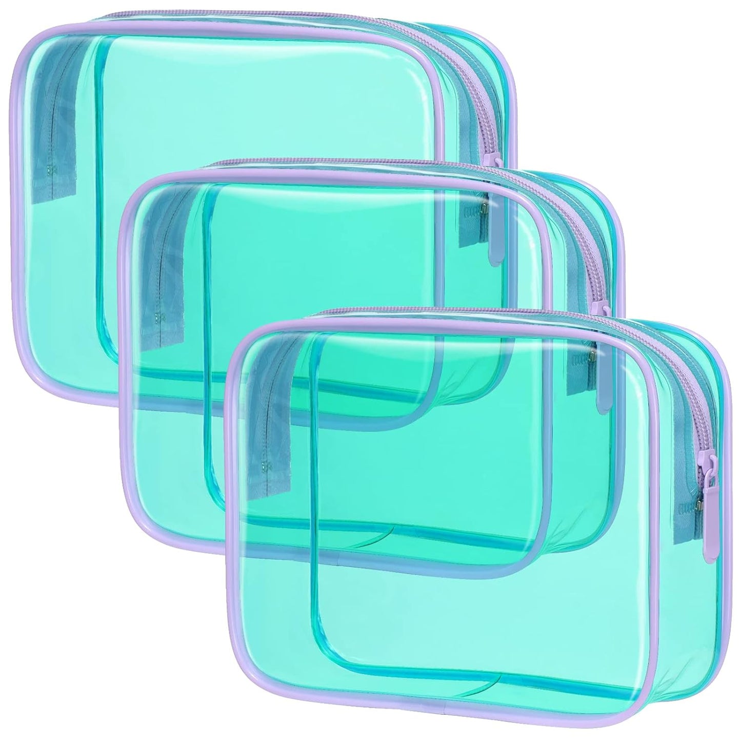 PACKISM Clear Makeup Bag, 3 Pack Tsa Approved Toiletry Bag with Zipper, Water-resistant Clear Cosmetic Bags Fit Travel Essentials, Carry-on Airport Airline Compliant Toiletries Bag, Mint Green