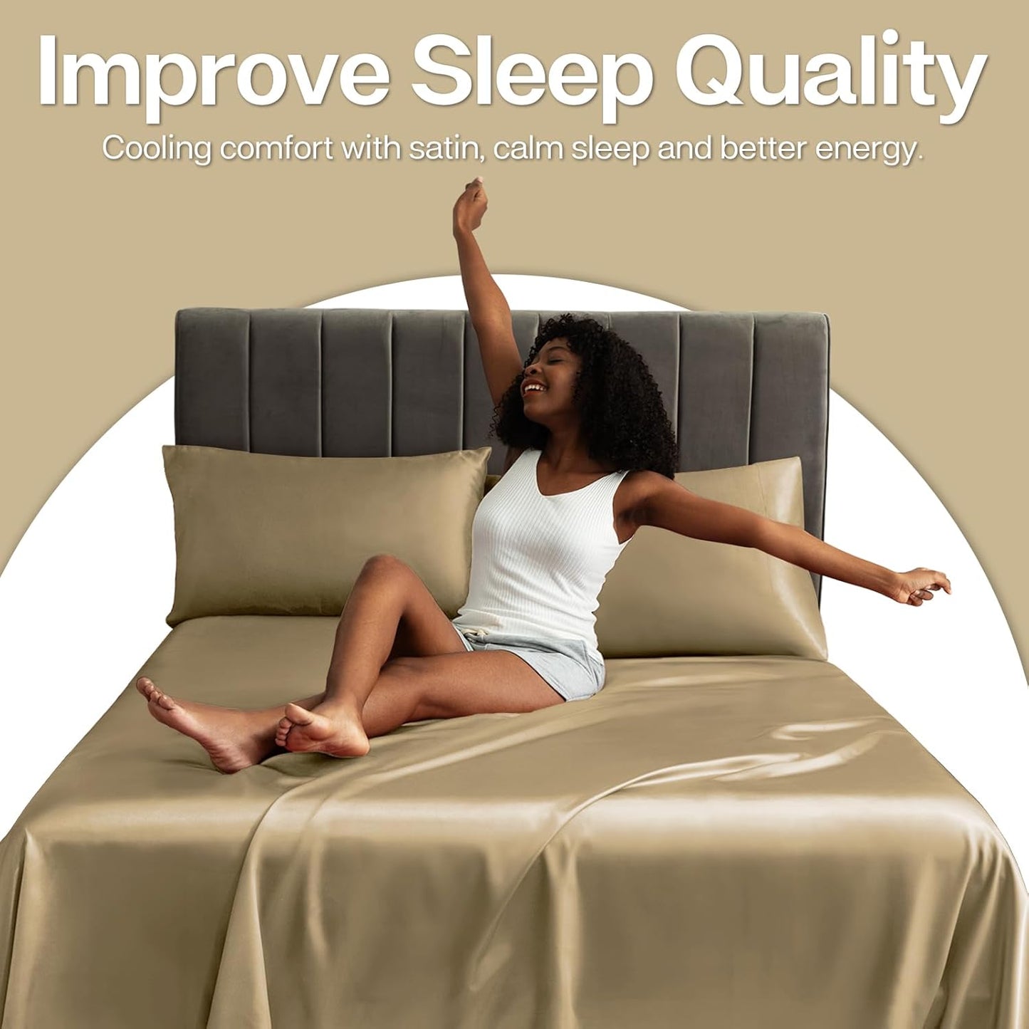 MR&HM Satin Pillowcase for Hair and Skin, Silk Satin Pillowcase 2 Pack, Standard Size Pillow Cases Set of 2, Silky Pillow Cover with Envelope Closure (20x26, Taupe)