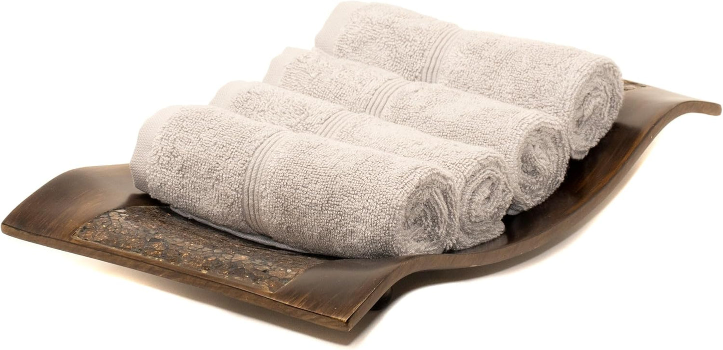 Mosobam Luxury Turkish Towels Set of 4 Washcloths 13X13 Light Grey (Gray) 700 GSM Bamboo Viscose & Aegean Turkish Combed Cotton