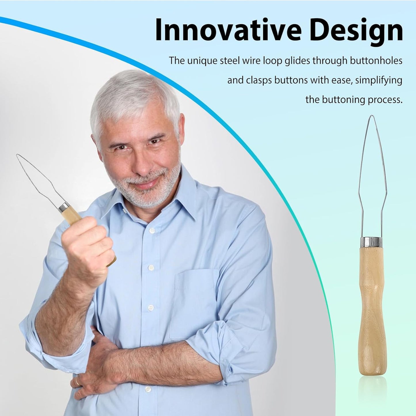 4pcs Button Hook Assist Device with Easy-Grip Wooden Handle for Shirts, Coats, Dresses - Ideal Button Aids for Arthritis & Limited Dexterity