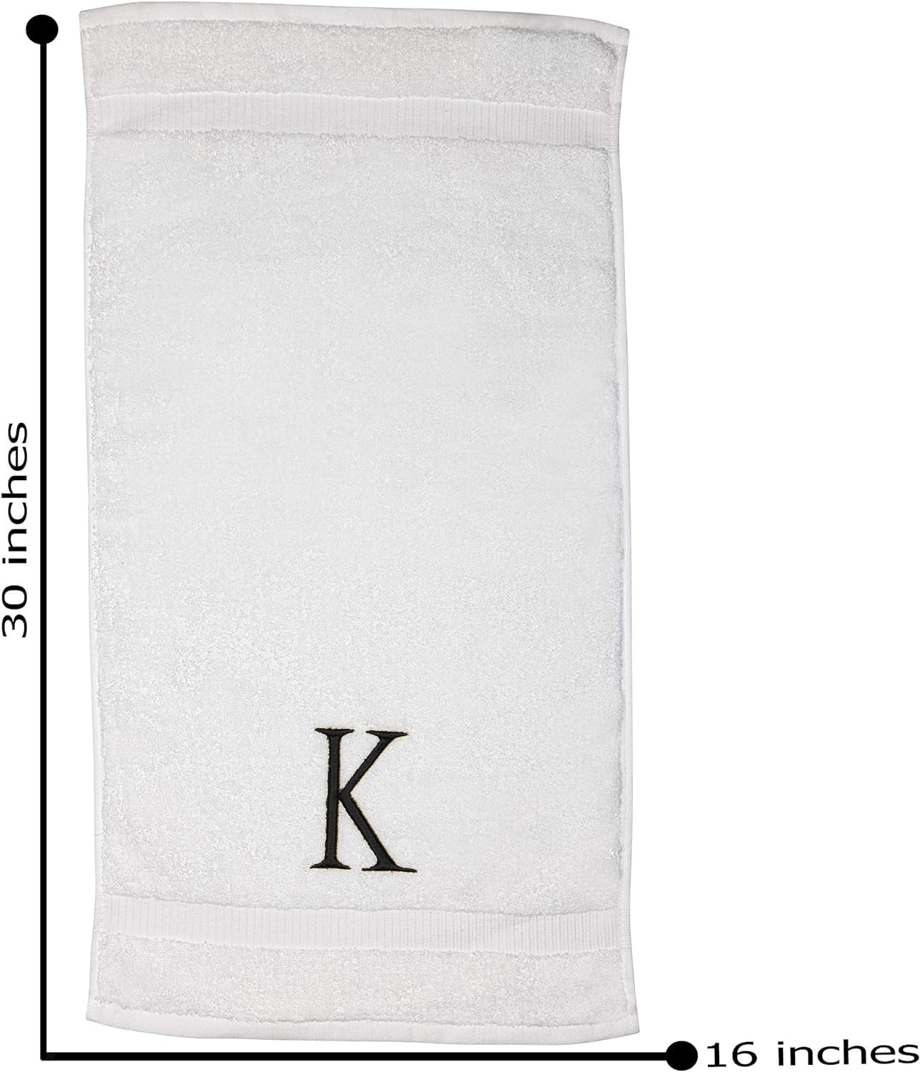 Black Monogrammed Bathroom Hand Towel - Black & White Luxury Hotel Quality Personalized Initial Decorative Embroidered Towel for Powder Room, Spa - GOTS Organic Certified - Set of 2 Letter K