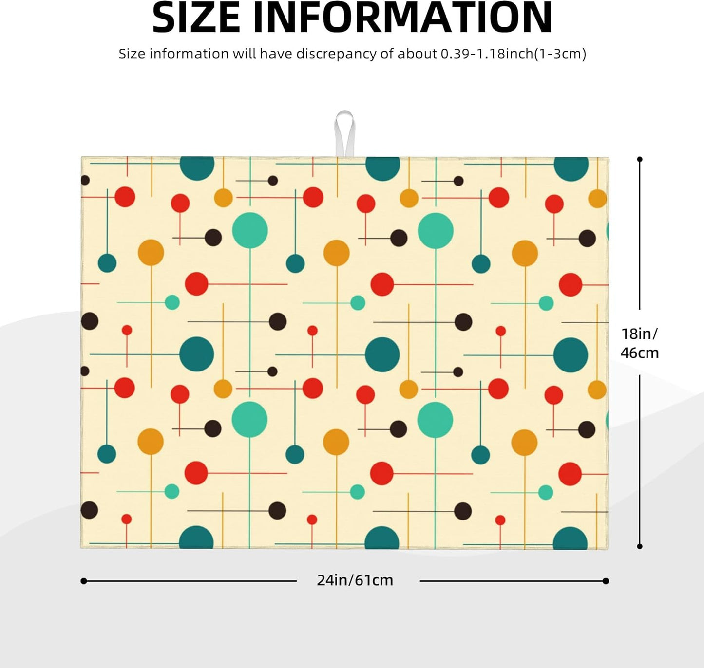 Mid Century Modern Atomic Retro Dish Drying Mat for Kitchen Counter Yellow Drying Pad 18x24 Inch Absorbent Reversible Dish Drainer Rack Mats