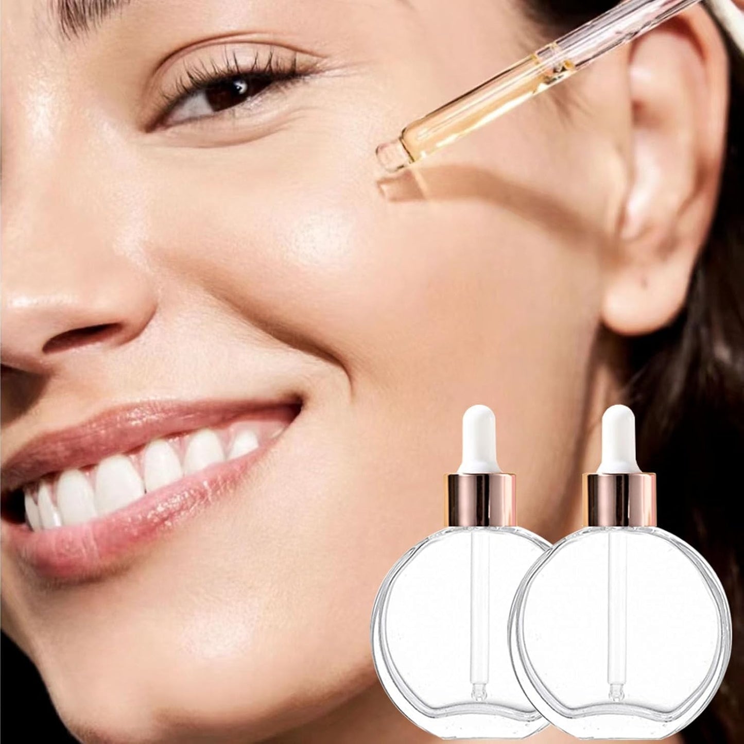 6Pcs,2 oz Glass Dropper Bottles for Essential Oils,60ml Clear flat round perfume bottle with Droppers,for Oils, Perfumes, Serums,Leakproof for Travel (Clear/Rose Gold)