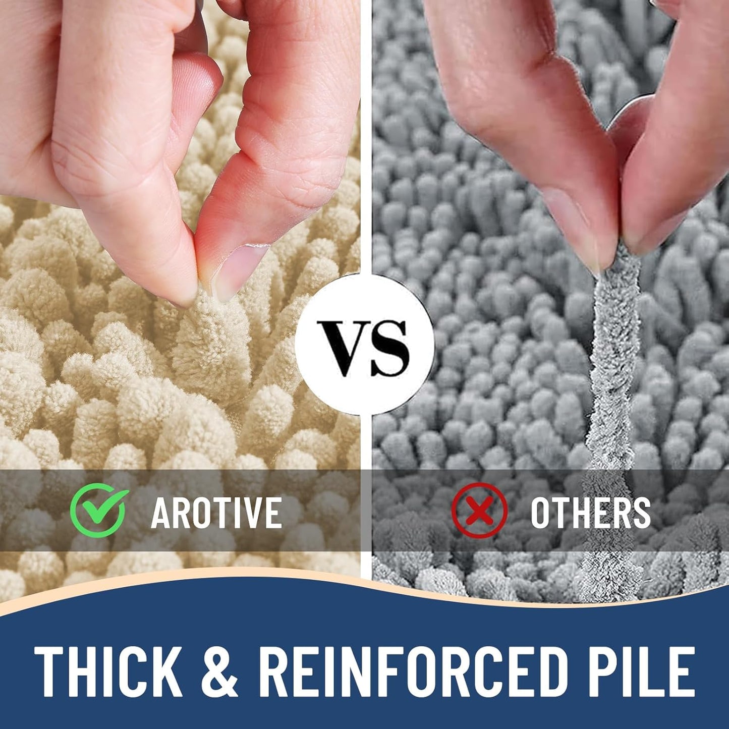 Arotive Luxury Chenille Bathroom Rug Mat, Extra Soft Thick Absorbent Shaggy Bath Rugs, Non-Slip Machine Wash Dry, Plush Bath Mats for Bathroom, Shower and Tub, 47x24, Cream Beige