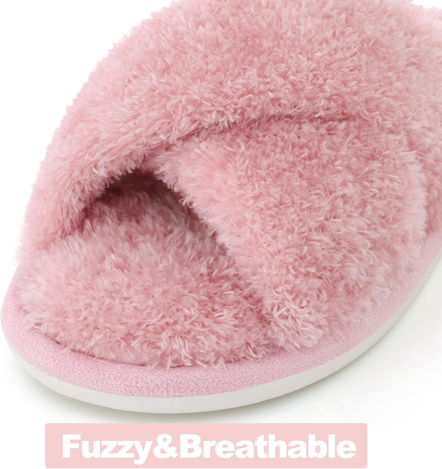 Evshine Women's Fuzzy Slippers Cross Band Memory Foam House Slippers Open Toe
