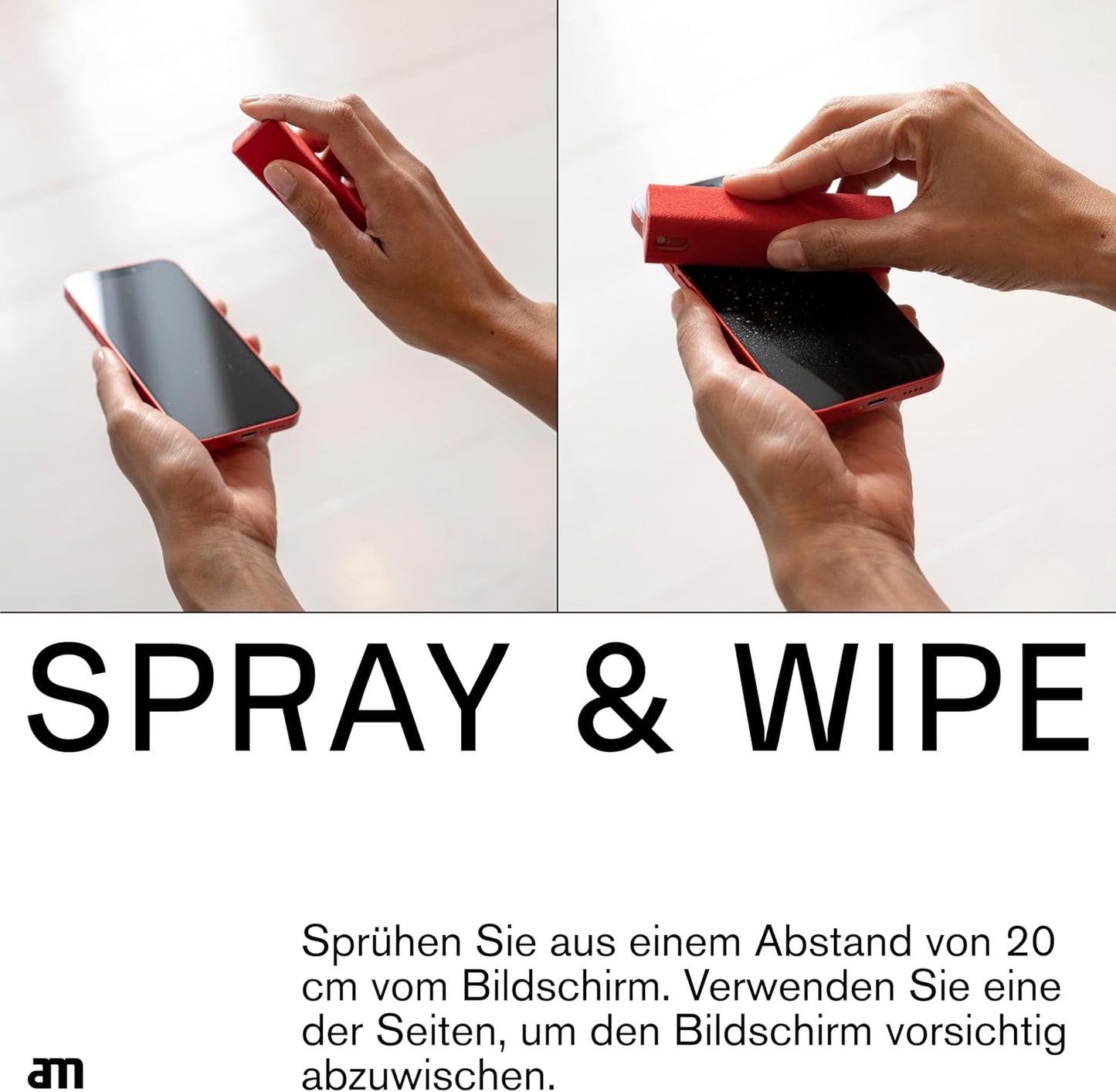 am Screen Cleaner Mist Spray with Microfiber Cloth Around – Alcohol-Free, Streak-Free Screen Cleaning Kit for Smartphones, Tablets, Laptops, Smart TVs & Car Screens, 1 Pack, Pink