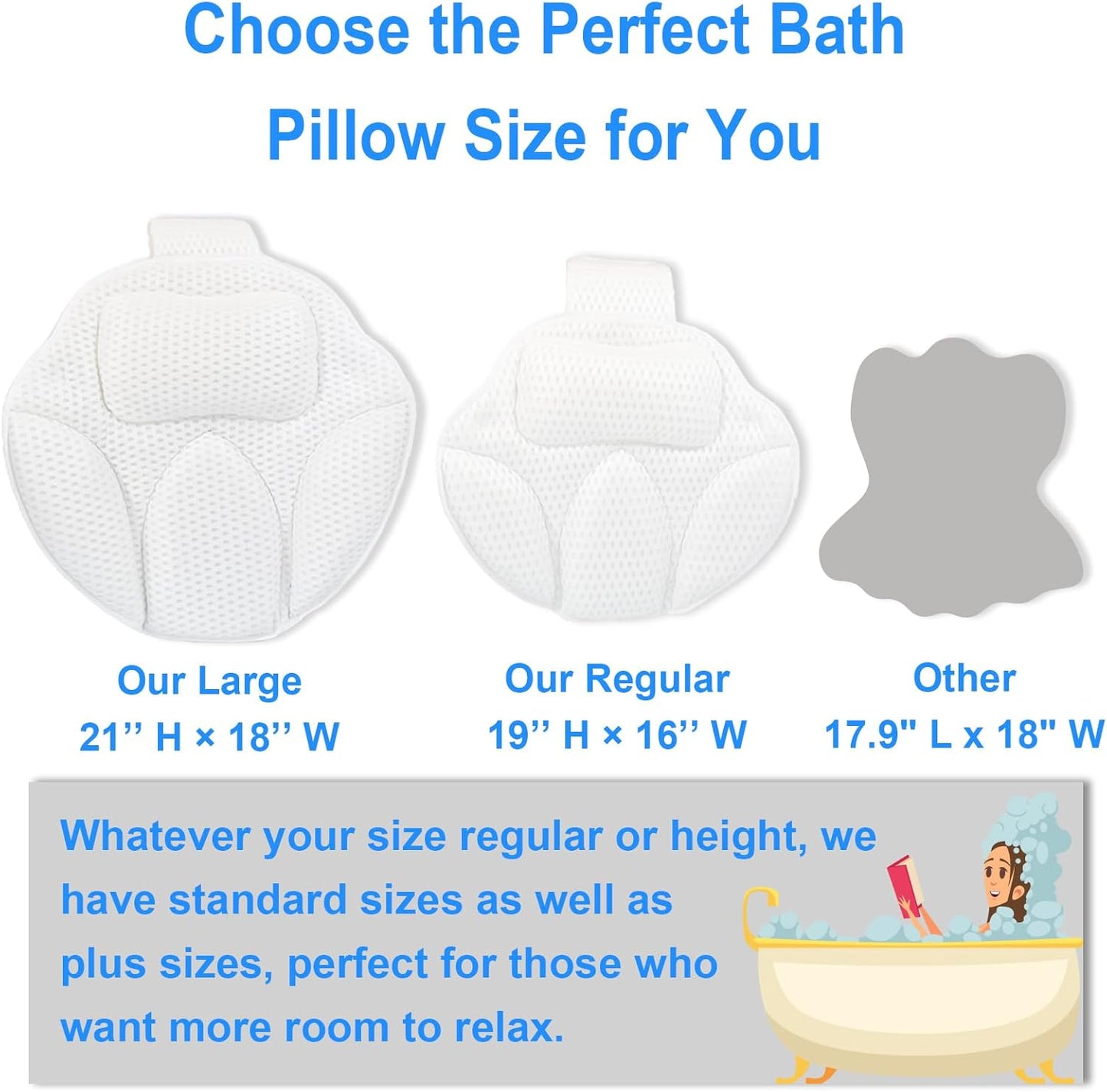 Ultra-Comfort Bathtub Pillow - 2 Sizes, Extra Thick & Soft, Quick-Dry, Anti-Detachment and Anti-Slip Suction Cups, Universal Fit for All Bathtubs, Machine Washable (Size Up)