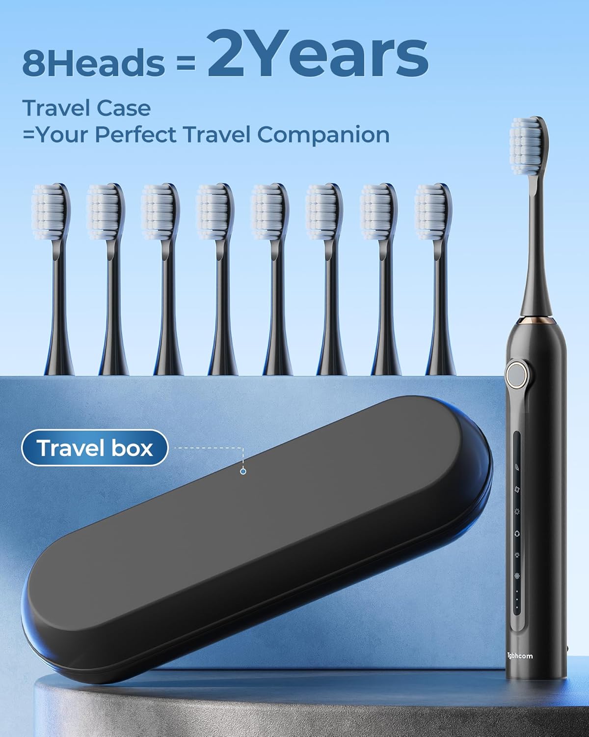 Black Electric Toothbrushes, with 8 Brush Heads, 1 Travel Toothbrush Case, for Adults and Kid Electric Toothbrush, Long 180-Day Battery Life, 6 Modes, IPX7 Waterproof, Smart 2-Minute Timer.