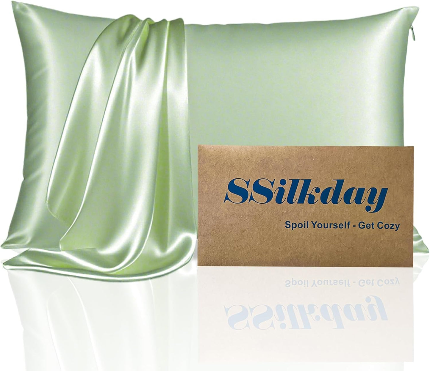 Mulberry Silk Pillow Cases with Zipper, Ultra Smooth Soft Breathable Cooling Pillow Cases for Hot Sleepers, Silk Satin Pillowcase for Hair and Skin, Gifts for Women (Sage Green, Standard Size, 1 Pack)