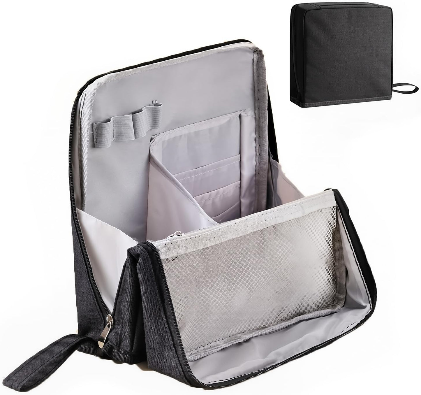 Standing Makeup Bag with Brush Holder, Organizer Travel Cosmetic Bags, Small Make Up Pouches for Women Black