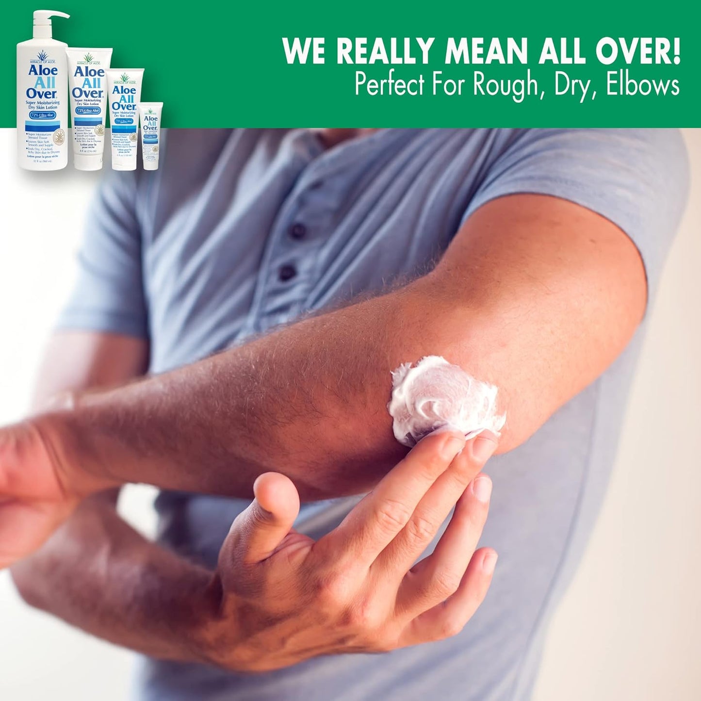 Aloe All Over Super Moisturizing Dry Skin Lotion, 3-Pack, 8 oz, 72% Aloe Vera Gel. Safe for Everyone, Ends Flaking and Restores Dry Skin Fast