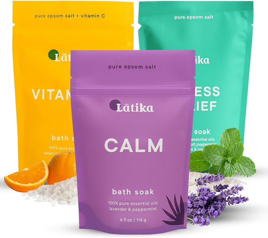 Bath Soaks Set of 3 – Epson Salts for Soaking, Muscle Recovery & Skin Nourishment with Essential Oils | Relax, Rejuvenate & Destress | Lavender Mint, Vitamin C & Grapefruit