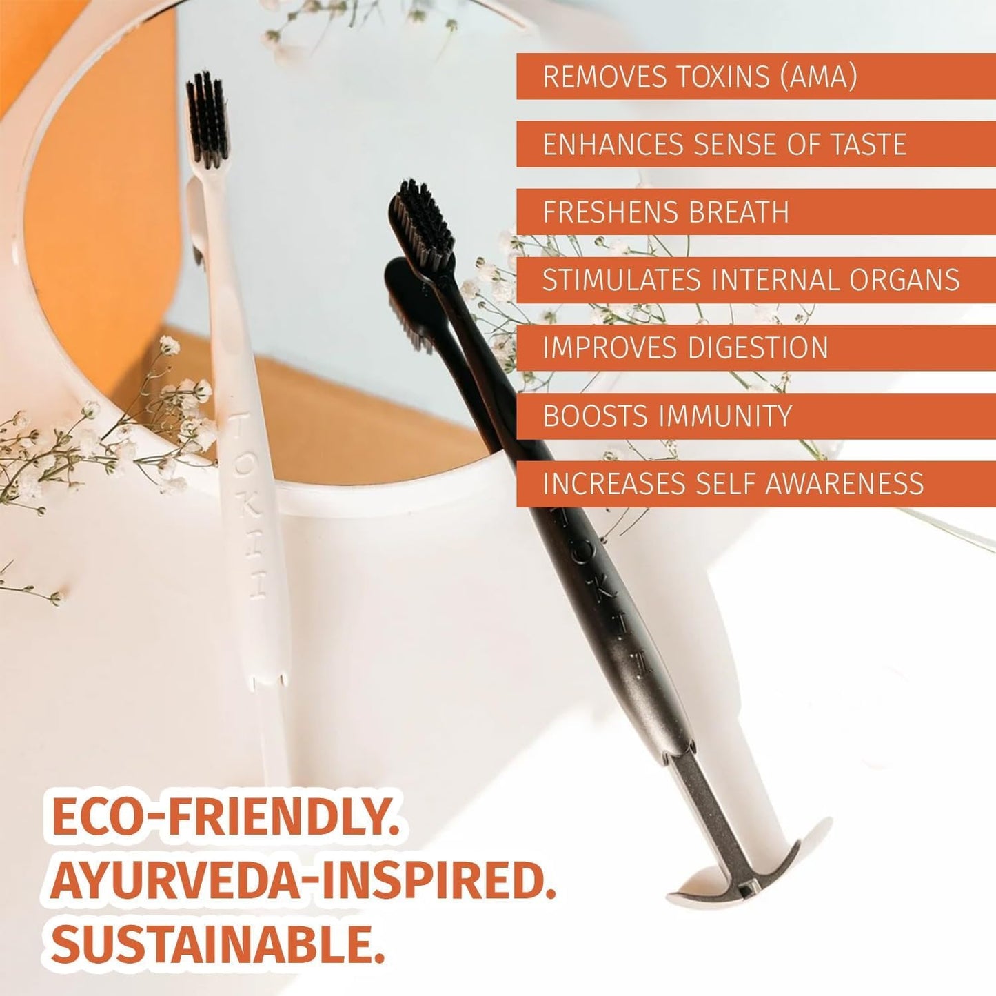 Tongue Scraper Cleaner Charcoal Bristles Toothbrush for Bad Breath with Waterproof Pouch for Travel, Hygienic Stand and Enviromentally Friendly